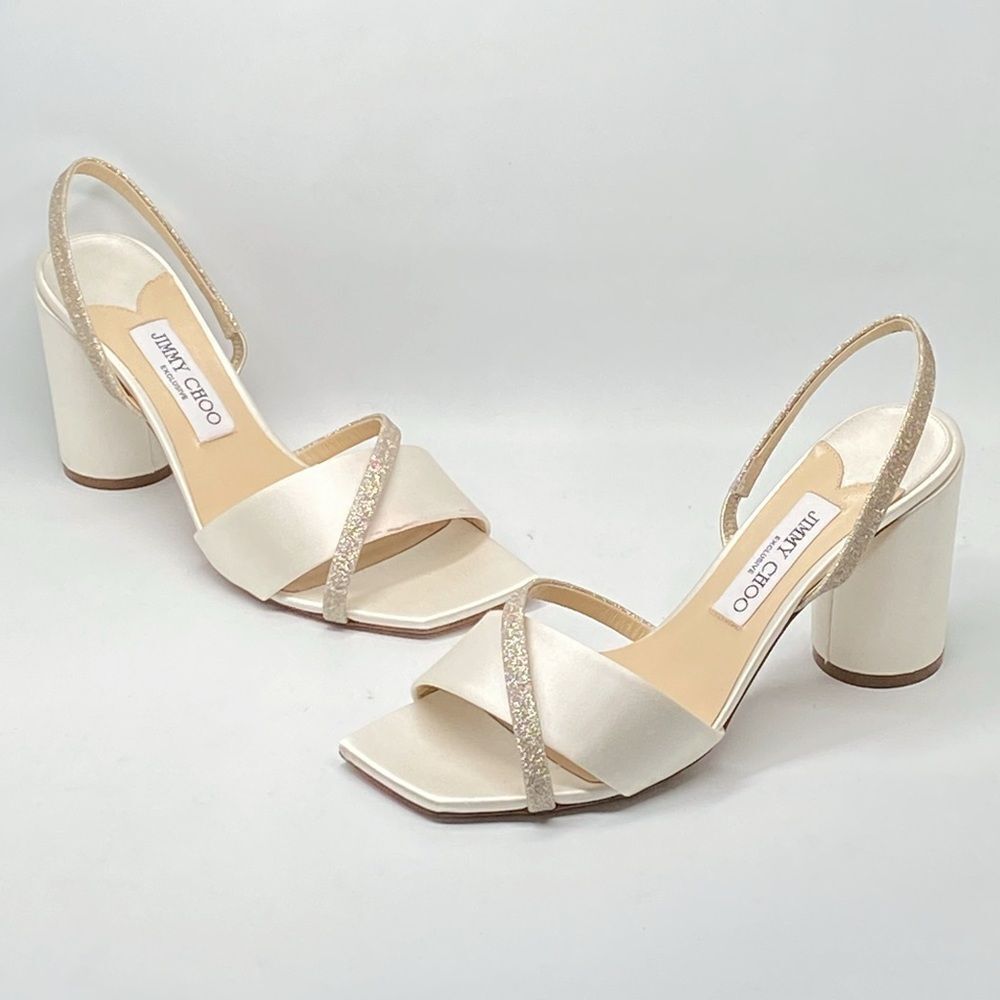 Jimmy Choo Plum Satin & Glitter Slingback Sandals size 39